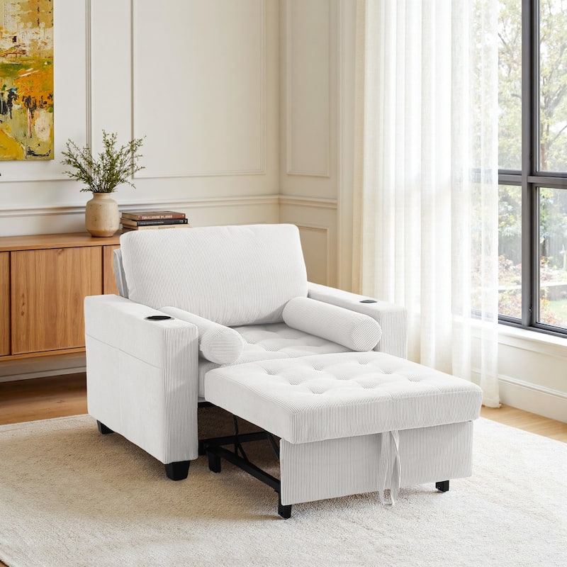 3-in-1 Adjustable Sleeper Sofa Bed Convertible Chair for Living Room - Beige - Single