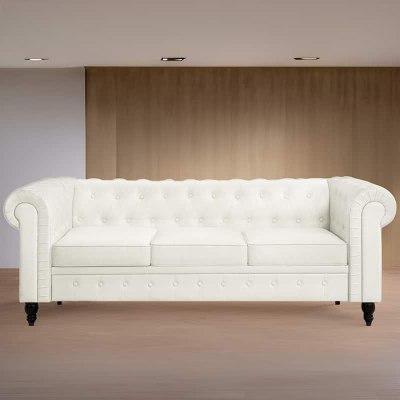 Elegance Chesterfield Sofa, Luxurious Comfort for Cozy Living Rooms, Mid-Century Modern couch, Elegance, 3-Seater Sofa - White,PU