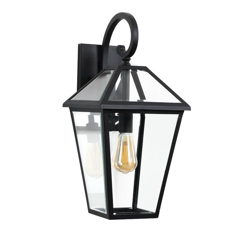 21" Outdoor Wall Light Fixture - Modern Black Wall Lantern Sconce with Clear Glass for Porch, Patio, Garage & Garden - 1-Pack