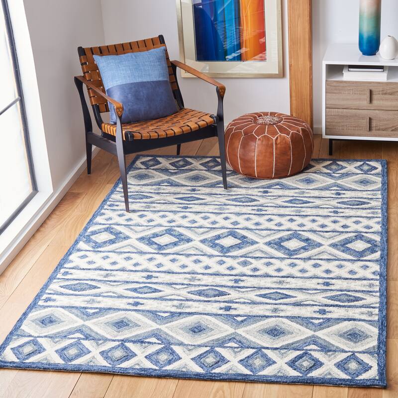 SAFAVIEH Handmade Roslyn Gisselle Wool Rug - 8' x 10' - Blue/Grey