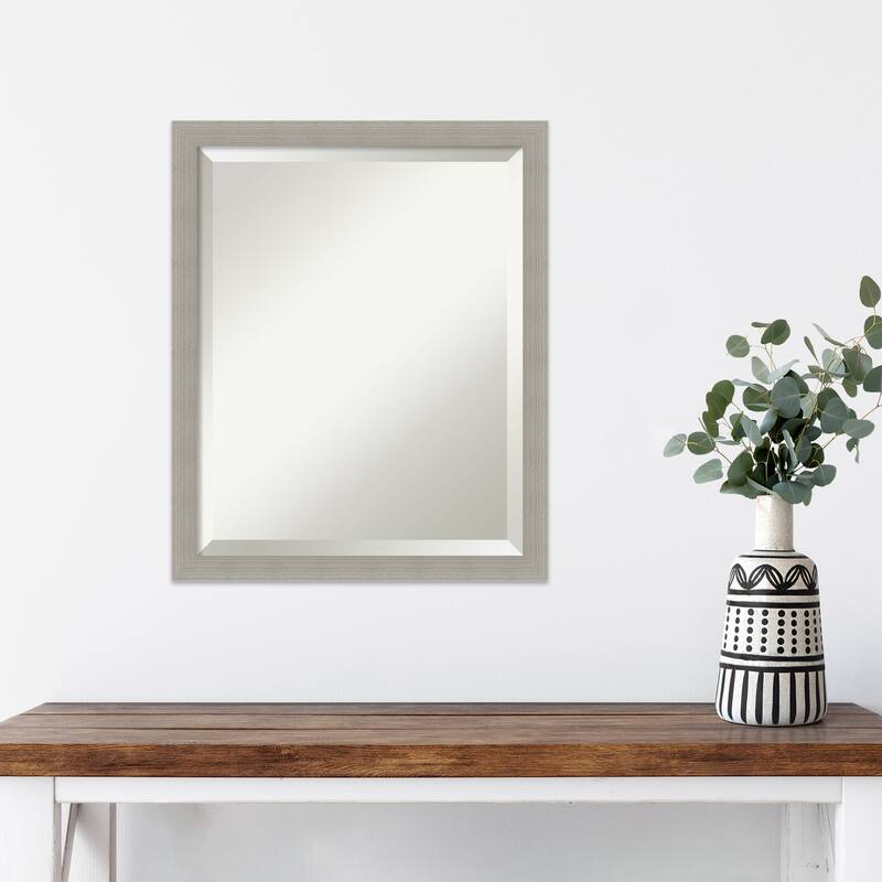 Woodgrain Stripe Beveled Wood Framed Wall Mirror