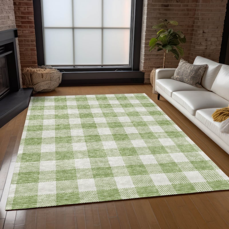 Machine Washable Indoor/ Outdoor Chantille Plaid Rug