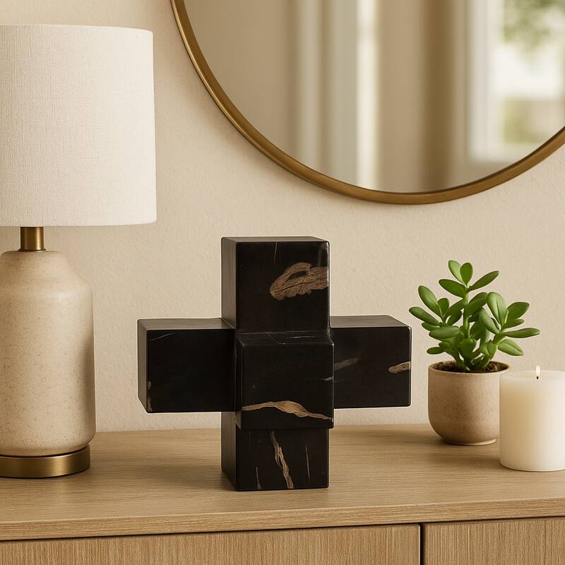 Wood Decorative Object with Geometric Design for Home Decor - 8" Brown - 8" x 8" x 8"