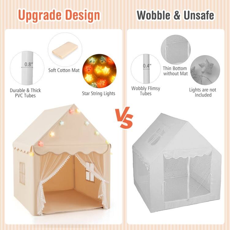 Breathable Kids Play Tent with Mesh Windows and Star Lights - 41.5" x 48" x 53.5" (L x W x H)