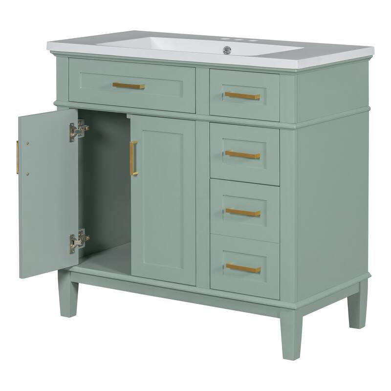 36 inch Solid Wood Bathroom Vanity with Ceramic Sink with Two Soft Close Doors and Four Drawers - 36''