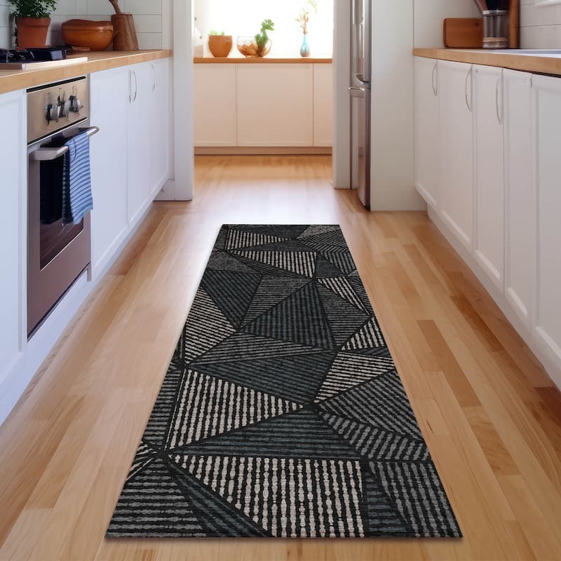 Premium Washable Super Soft Contemporary Mosaic Mayfield Rug - Black - 2' 3" x 7' 6" - Runner