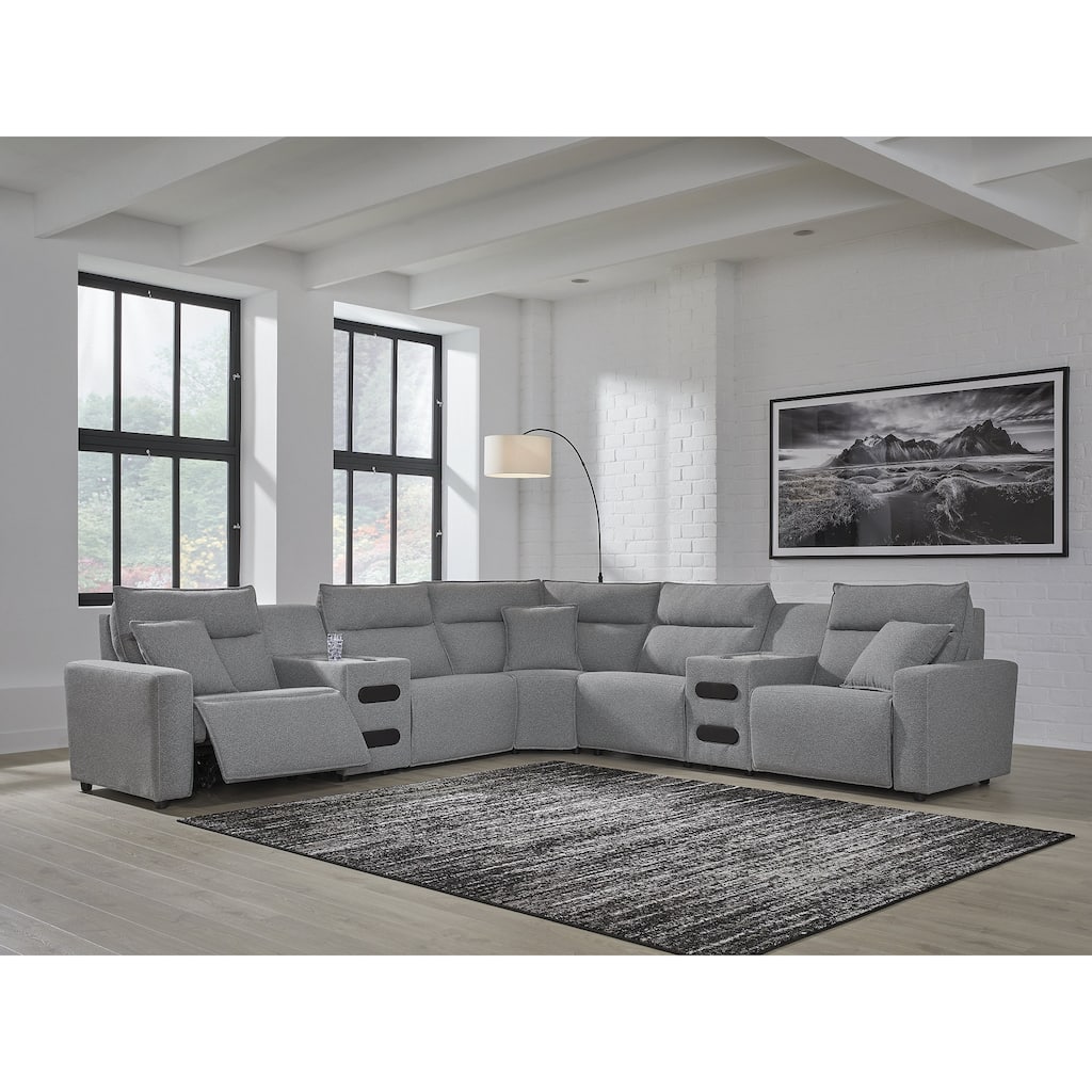 Signature Design by Ashley Modmax Gray 7-Piece Power Reclining Sectional with Chaise - 143" W x 143" D x 41" H