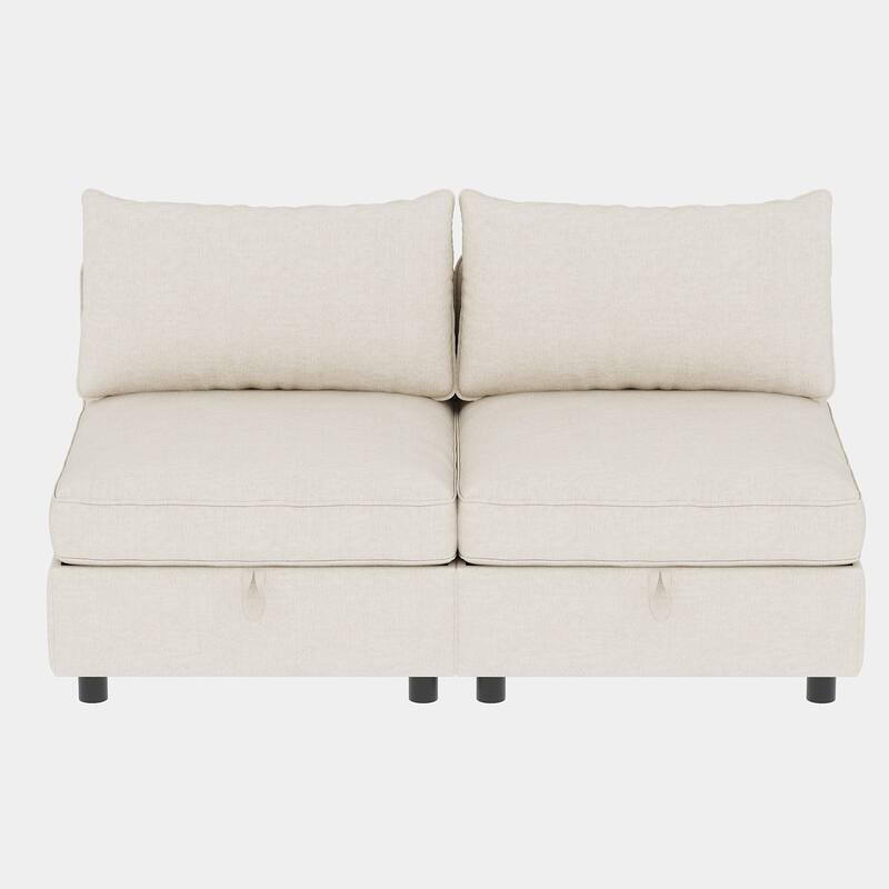 68" Loveseat Sofa with Storage Upholstered Sectional Sofa Chenille Cloud Couch with 2 Ottoman, Sleeper Sofa Bed for Small Spaces