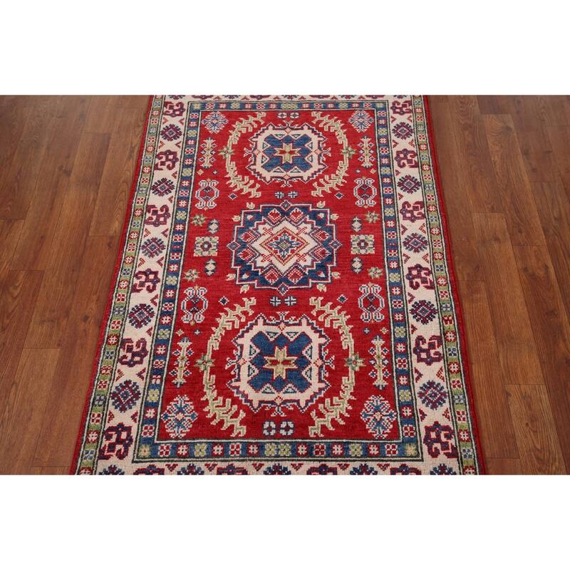 Red Traditional Kazak Oriental Accent Rug Hand-Knotted Wool Carpet - 2'7" x 4'2"