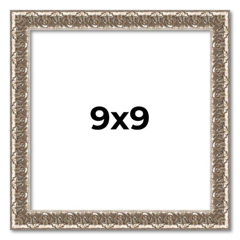 9x9 Frame Silver Versailles Ornate Solid Wood Picture Frame | 1 Inch