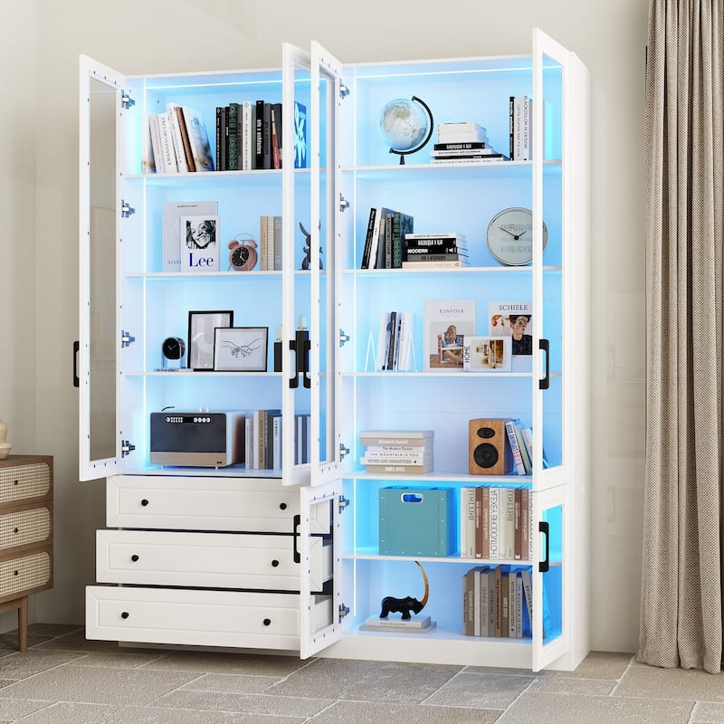 Office Cabinet Display Case w/Reinforced Glass and Adjustable Lighting - 63"Wx78.7”