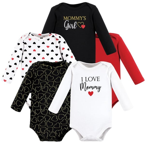 slide 1 of 1, Hudson Baby Infant Girl Cotton Long-Sleeve Bodysuits, Girl Mommy Red Black 5-Pack Newborn - Girl Mommy Red Black 5-Pack
