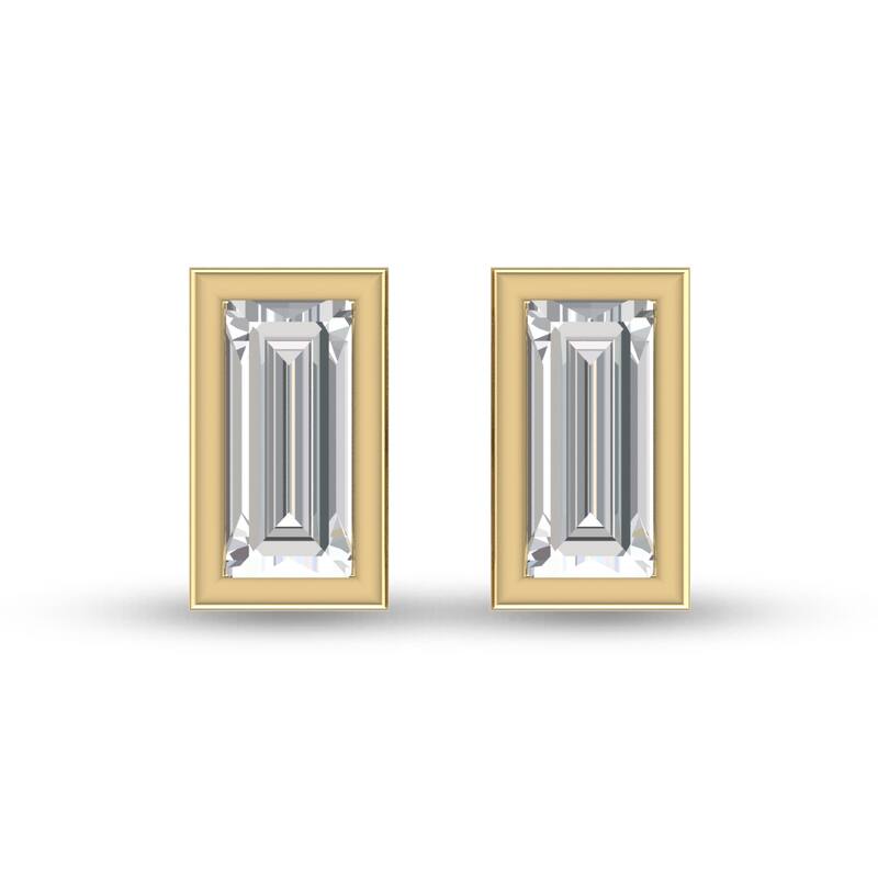 Marquee Lab Grown 1/2 Carat Baguette Bezel Set Diamond Solitaire Earrings in 14K Yellow Gold