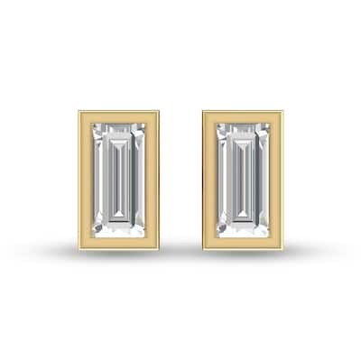 Marquee Lab Grown 1/2 Carat Baguette Bezel Set Diamond Solitaire Earrings in 14K Yellow Gold