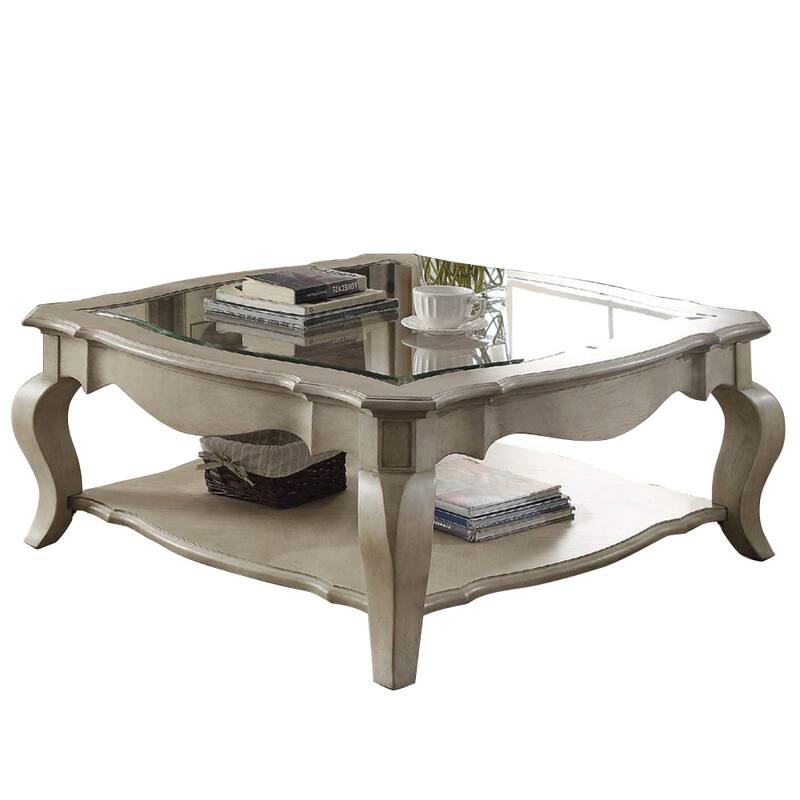 Coffee Table with Clear Glass in Antique Taupe