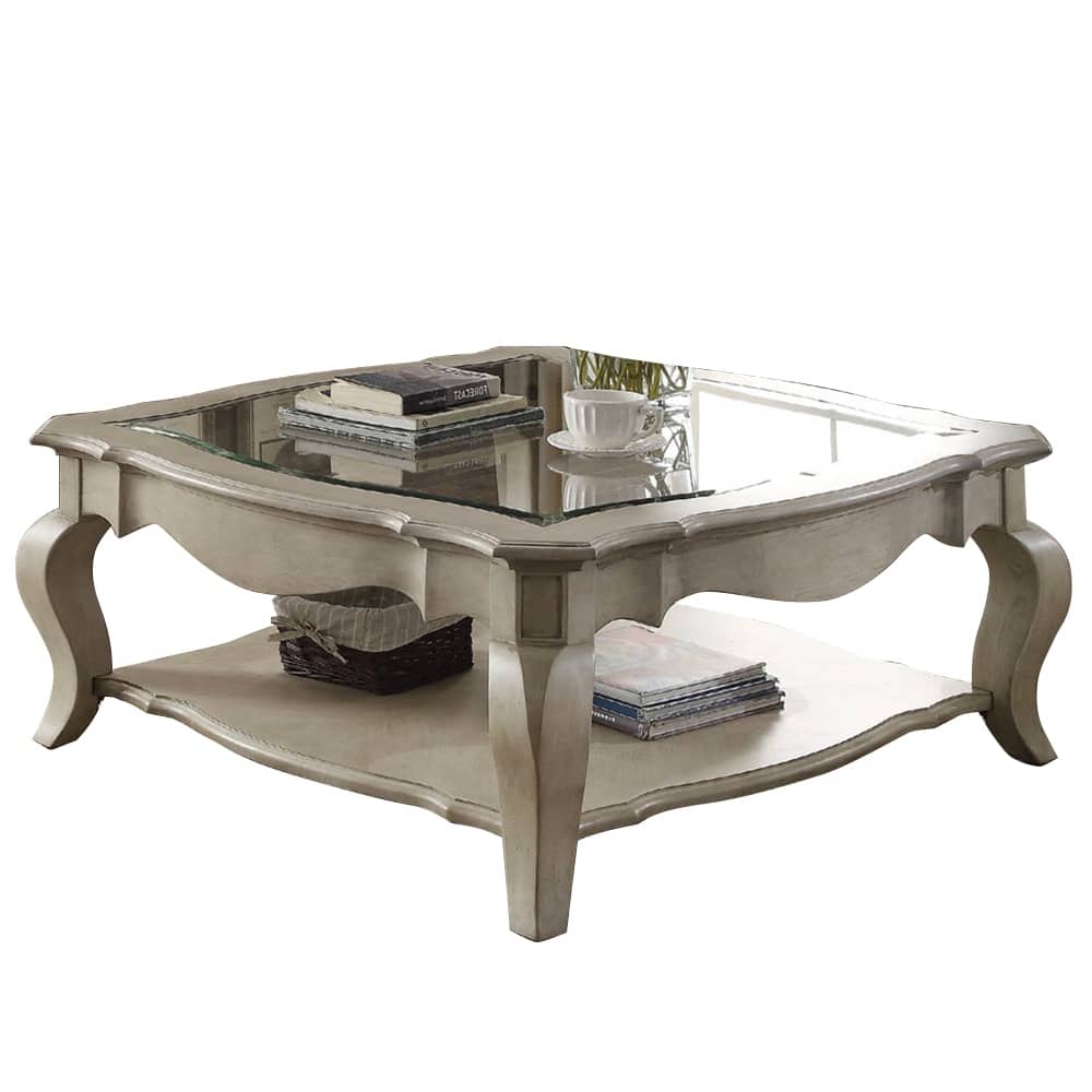 Coffee Table with Clear Glass in Antique Taupe