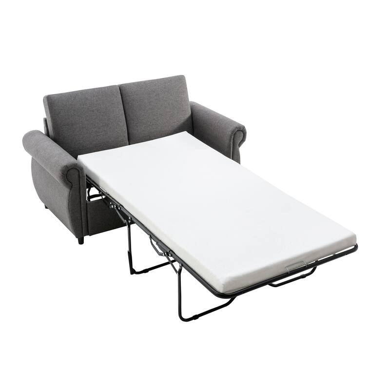 Roomfitters 57.9" Pull-Out Sleeper Sofa Loveseat with Twin Size Memory Foam Mattress, Two USB Charging Ports