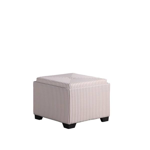 Modern Square Upholstered Storage Ottoman Striped and Covered Storage