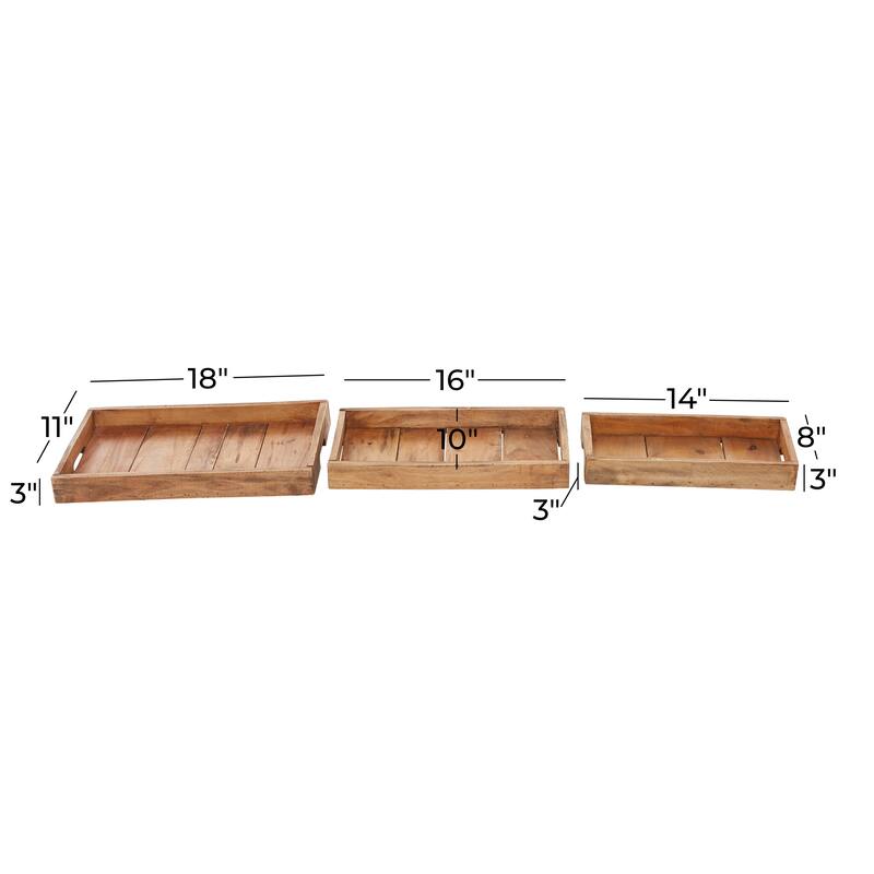Brown Wood Living Room Decor Tray (Set of 3)