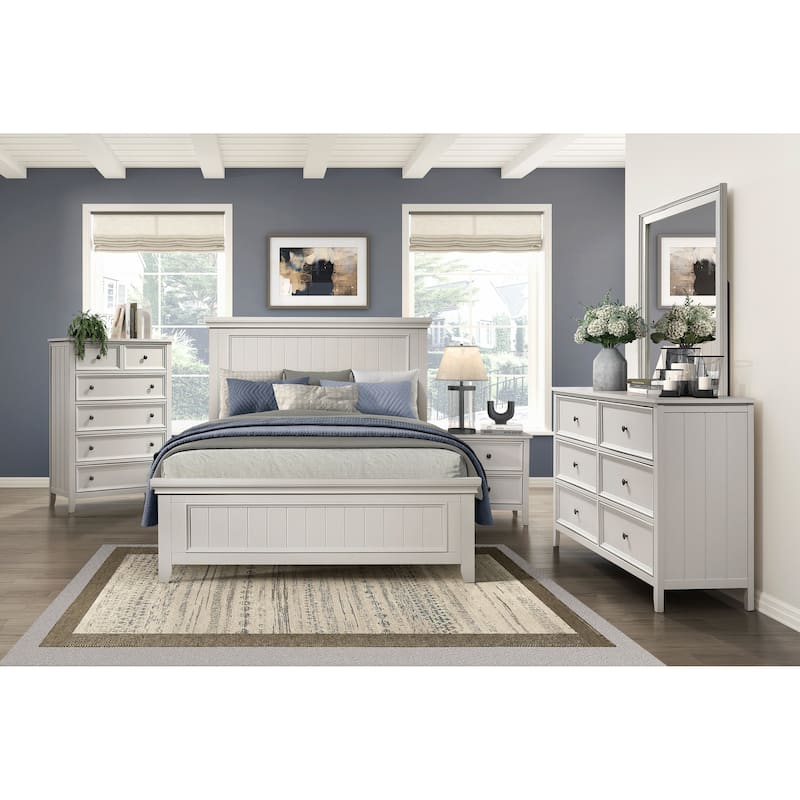 Classic White Full Size Panel Bed with Shiplap Design