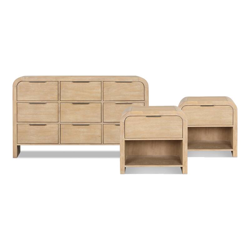 Furniture of America Elowyn 3-Piece Natural Solid Wood Dresser and 2-Nightstand Bedroom Set