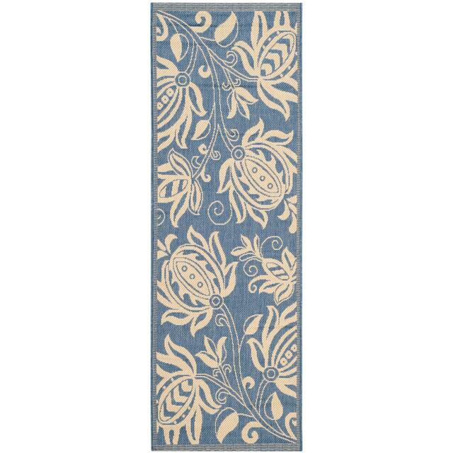 SAFAVIEH Courtyard Leatrice Indoor/ Outdoor Patio Backyard Rug - 2' x 3'7" - Blue/Natural