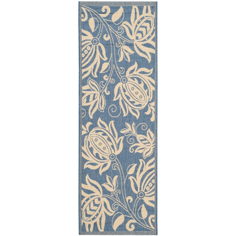 SAFAVIEH Courtyard Leatrice Indoor/ Outdoor Patio Backyard Rug - 2' x 3'7" - Blue/Natural