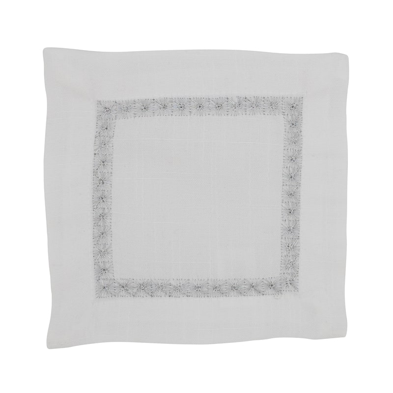 Napkins With Embroidered Border Design (Set of 4) - 6"x6" - Silver