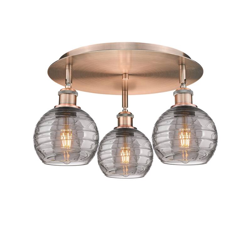 Innovations Lighting 516-3C 9 18 Athens Deco Swirl Semi-Flush Athens - Antique Copper / Light Smoke Deco Swirl