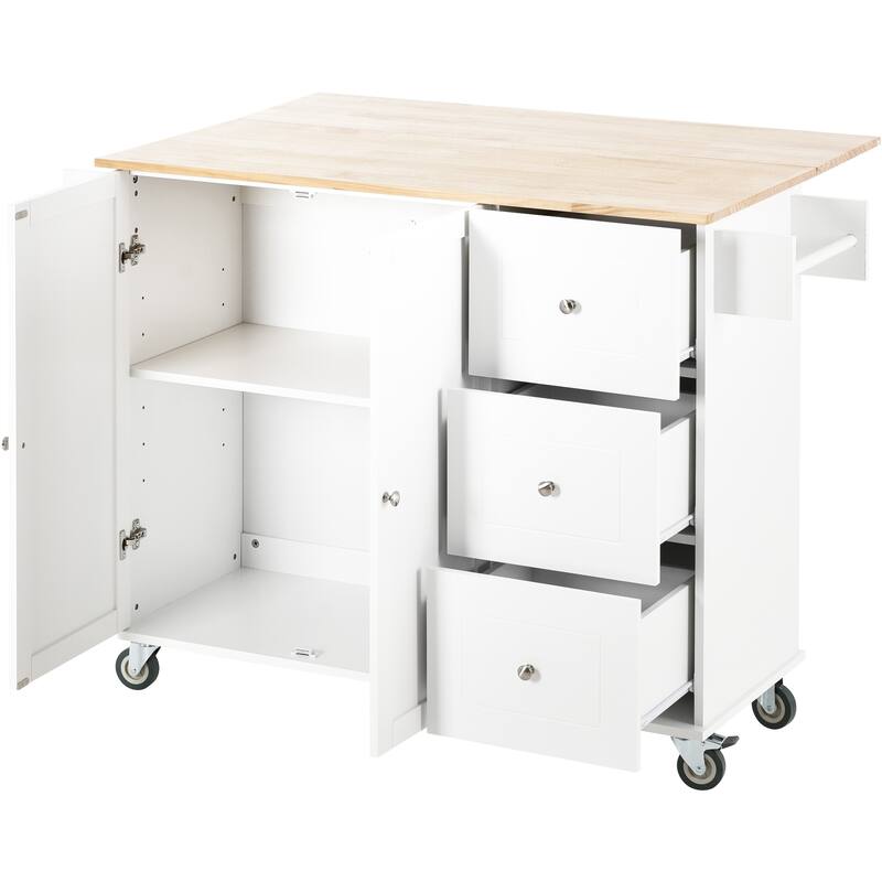 52.7 Inch Width Rolling Mobile Kitchen Island with Locking Wheels