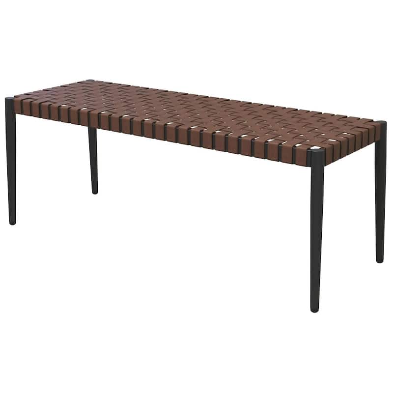 Patio Wicker Rattan Bench, In Metal Frame For Outdoor - As picture show