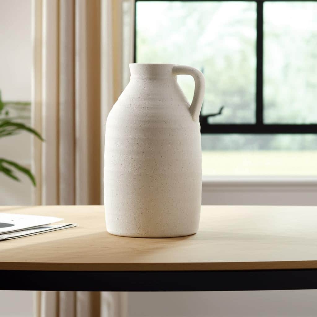 15" Off White Ceramic Jug Table Vase - 9.44