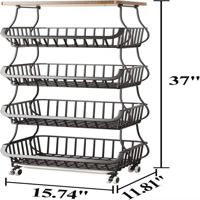 5 Tier Fruit Vegetable Basket for Kitchen with Wooden Tabletop
