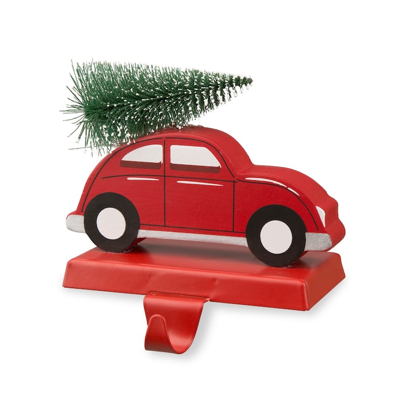 Glitzhome Christmas Dachshund Reindeer Red Car Stocking Holders Rustic Mantel Ornament