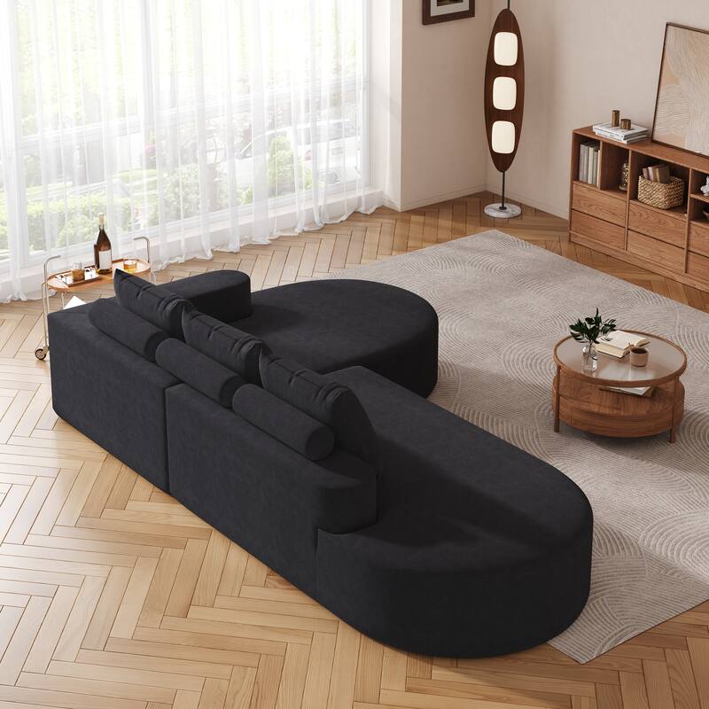 L Shaped Modular Curved Sectional Sofa, Chenille Upholstered 3 Seat Sofa, Corner Sofa with 3 Pillows for Living Room, Bedroom