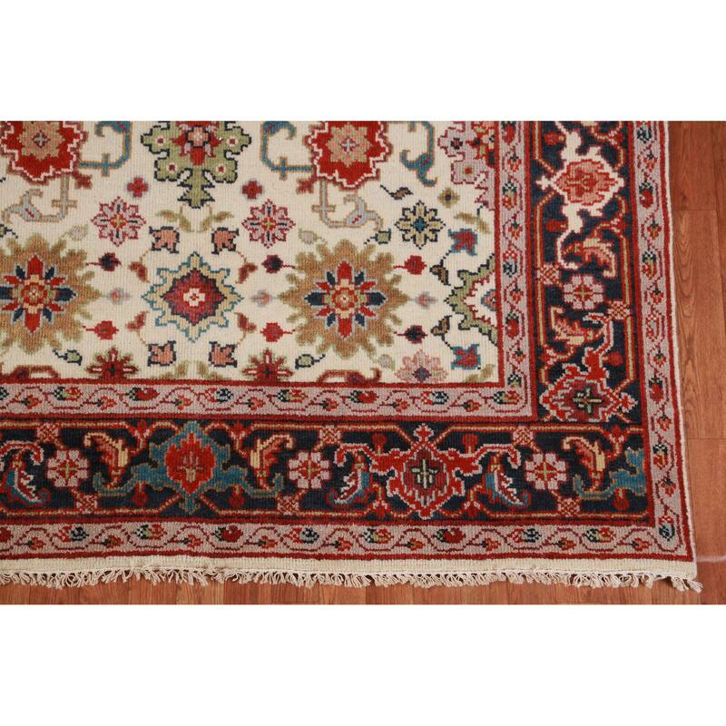 Hand Knotted Oriental 100% Wool Carpet Transitional Geometric Beige & Ivories Oushak Area Rug - 9' 1'' X 5' 11''
