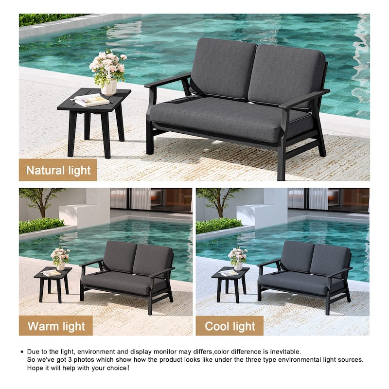 2-Piece Teak Outdoor Loveseat Set with Table.