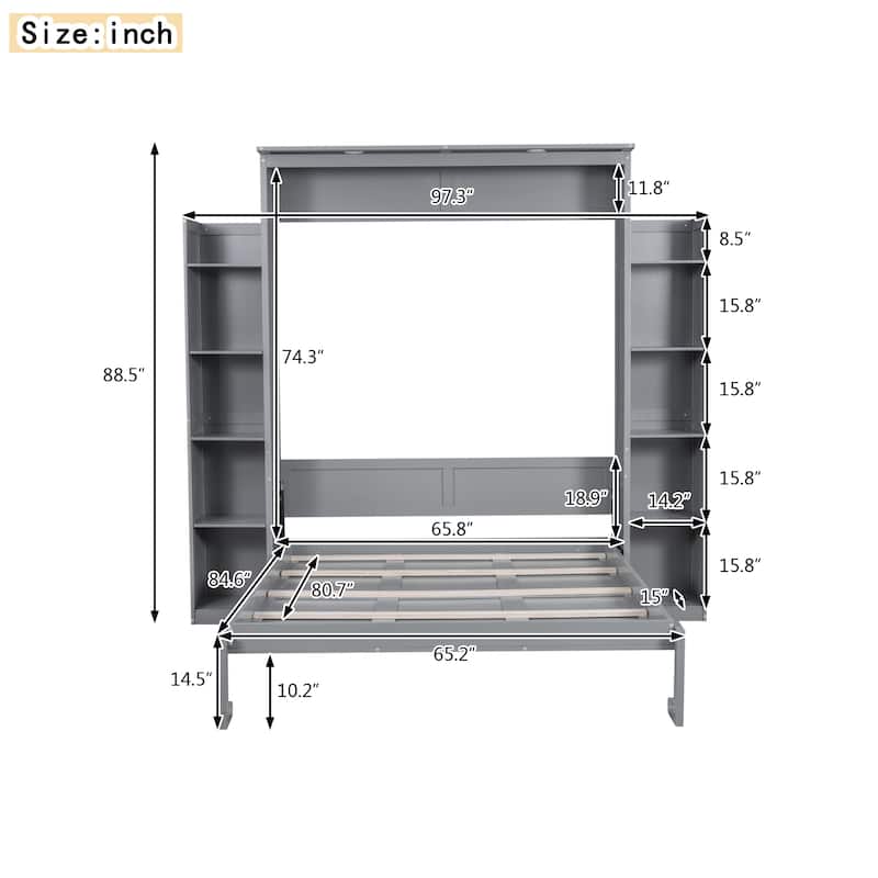 Queen Murphy Bed with Shelves and LED Lighting