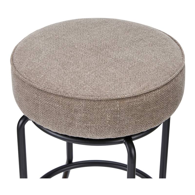 NADAAL STUDIOS Loric Swivel Counter Stool, Round Upholstered Seat with Finial Legs and Piping Detail, Light Brown