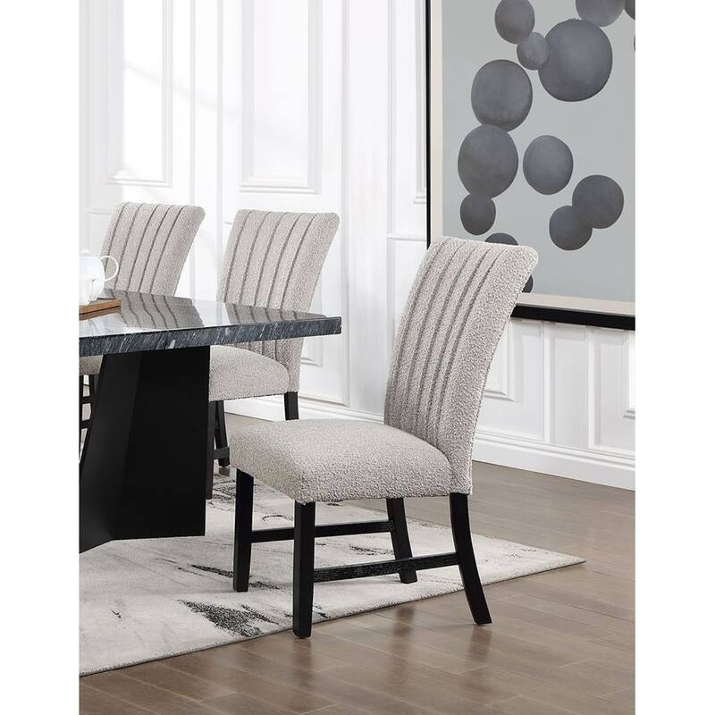 Classic Parson Chair Gray Boucle Fabric 2pc Dining Side Chairs Nalihead Trim Black Solid wood Legs Dining Room Furniture