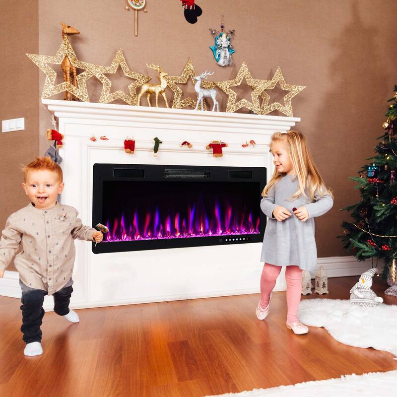 Costway 40"/50"/60" Linear Electric Fireplace 1500W Recessed