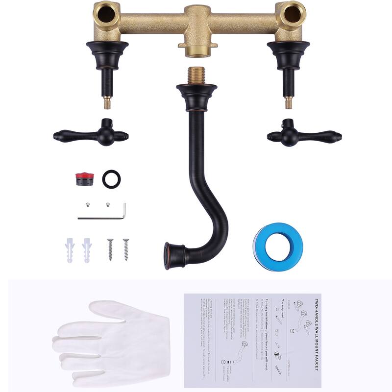 WOWOW 2 Handle Wall Mounted Antique Bathroom Sink Faucet