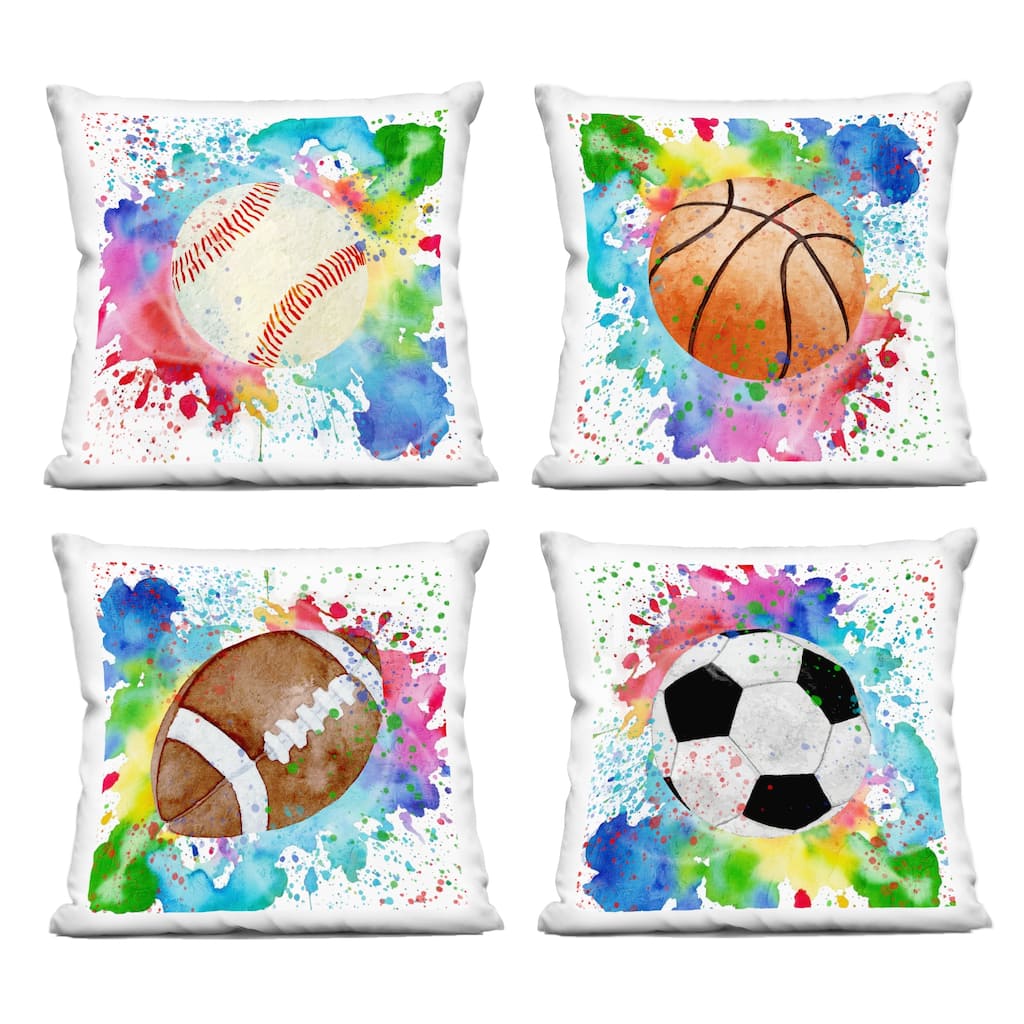 Stupell Modern Sports Balls Splash Decorative Printed Throw Pillow Design by Kim Allen (Set of 4)