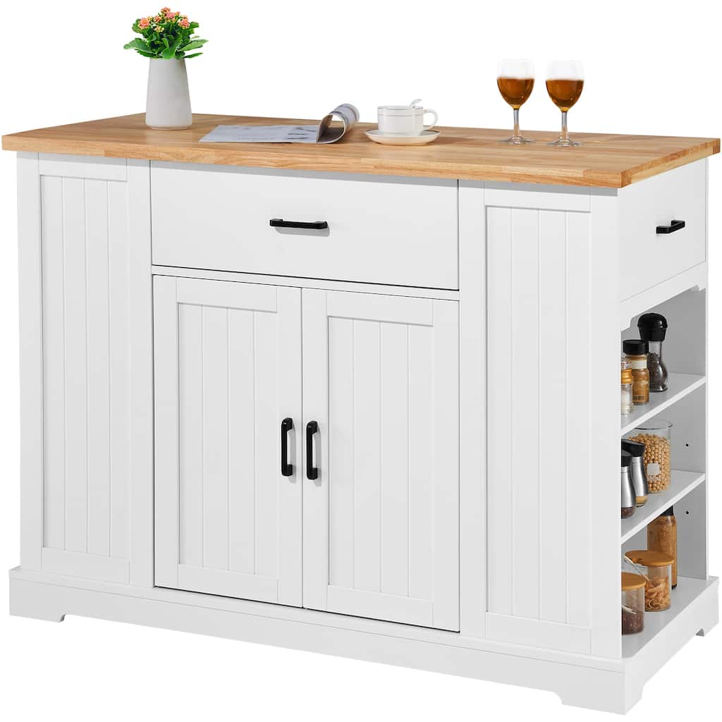 Multi-Functional Kitchen Island with 2 Doors & Adjustable Shelves, Dining Room Storage Cabinet Serving Cart