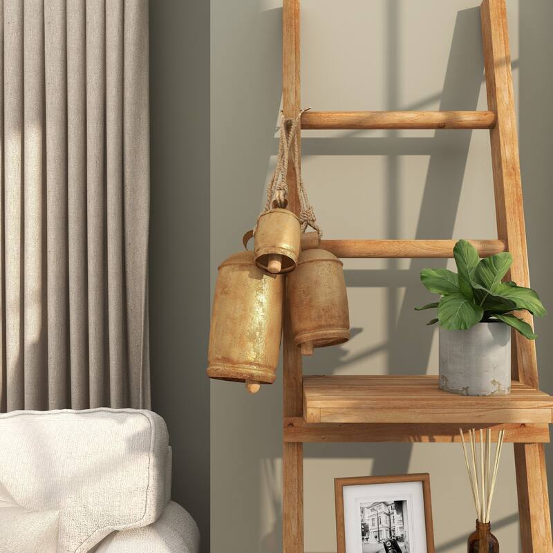 Metal Tibetan Inspired Decorative Cow Bells with Jute Hanging Rope - Set of 3 - Roche River Decor