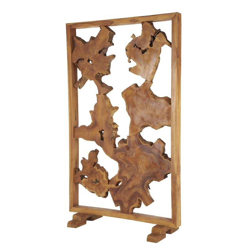 Teak Wood Tall Live Edge Freestanding Partition Room Divider Screen with Large Tree Trunk Pieces - Brown - Roche River Decor