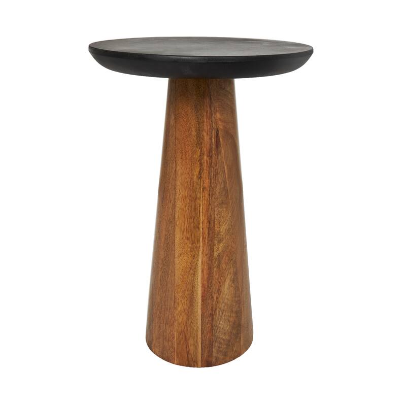 Brown Mango Wood Handmade Cone Shaped Accent Table with Black Tabletops (Set of 3)