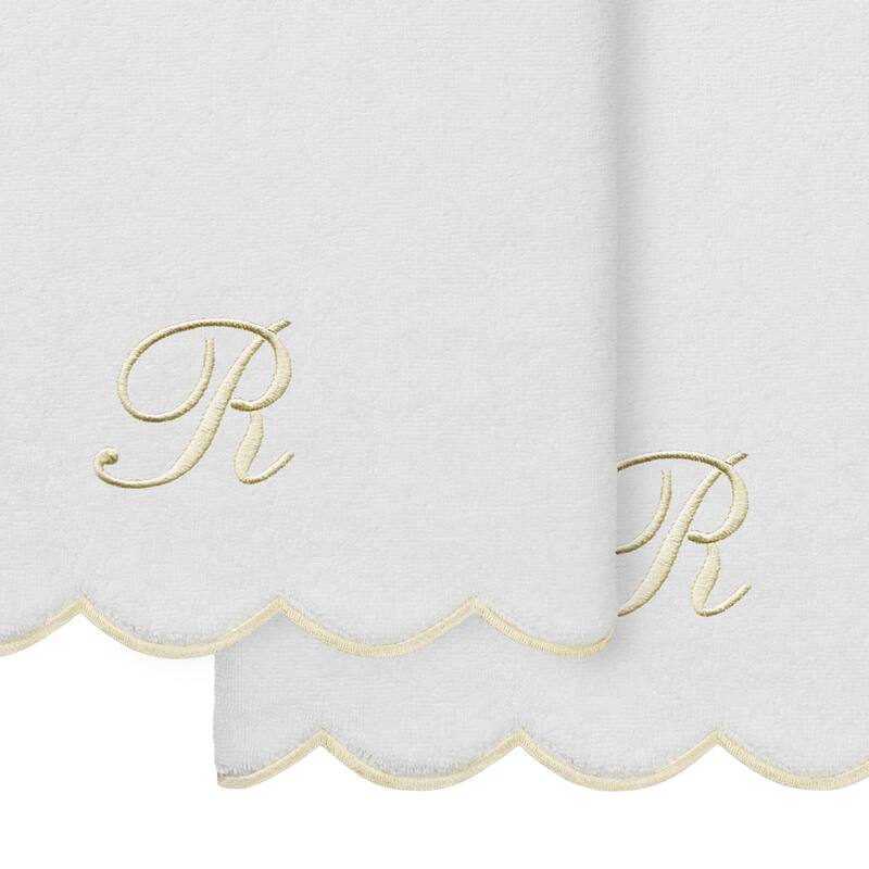 Authentic Hotel and Spa 100% Turkish Cotton Beige ADORNIA Scallop Personalized 2 Piece Bath Towel Set - 2 Bath Towels