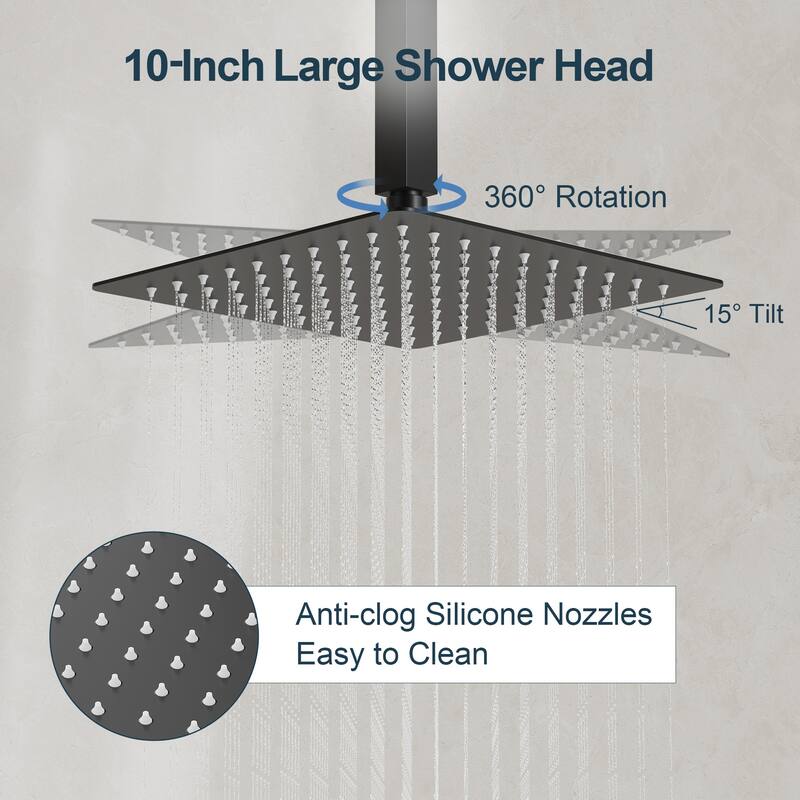 GRANDJOY Dual Shower Heads 10 Inch Ceiling Mounted Rainfall Shower System with Rough-in Valve