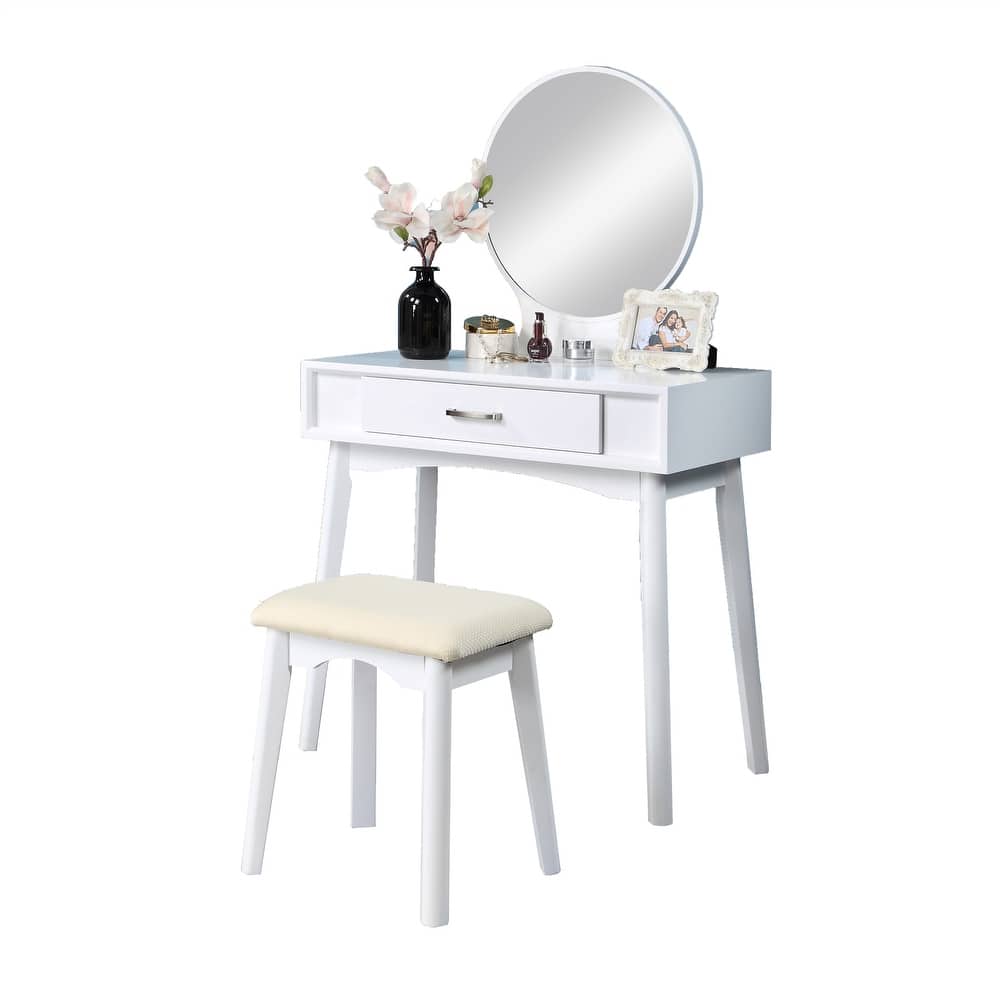 Contemporary Wood Vanity and Stool Set
